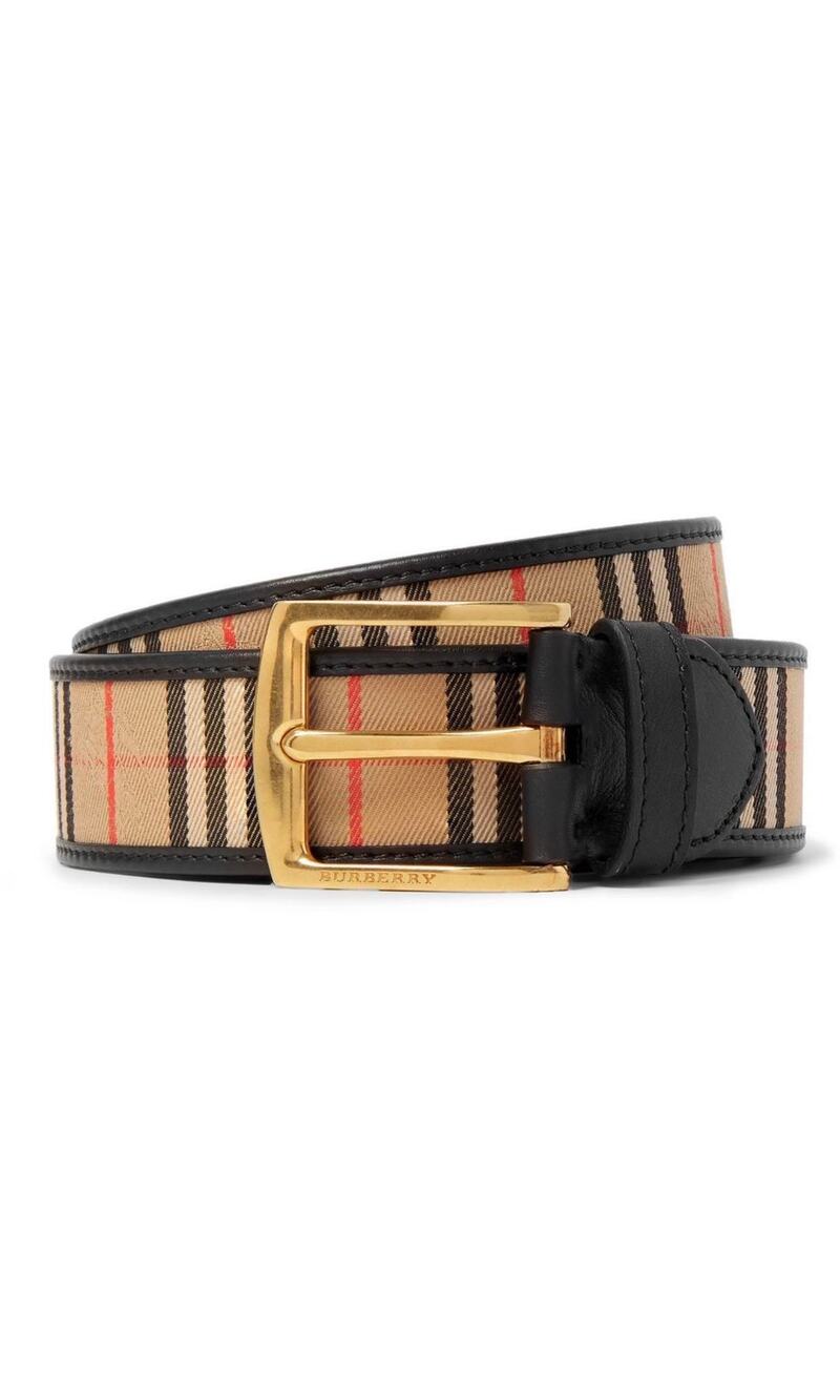 Burberry Vintage Check Leather Belt Gold Buckle Tan Black Men's Size 95/38